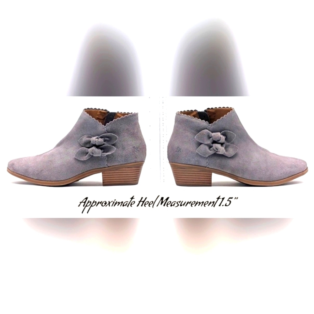 Jack Rogers Kali Grey Suede Ankle Bootie Sz US 7.5M/EU 38 Scalloped Trim withBow - Picture 15 of 17